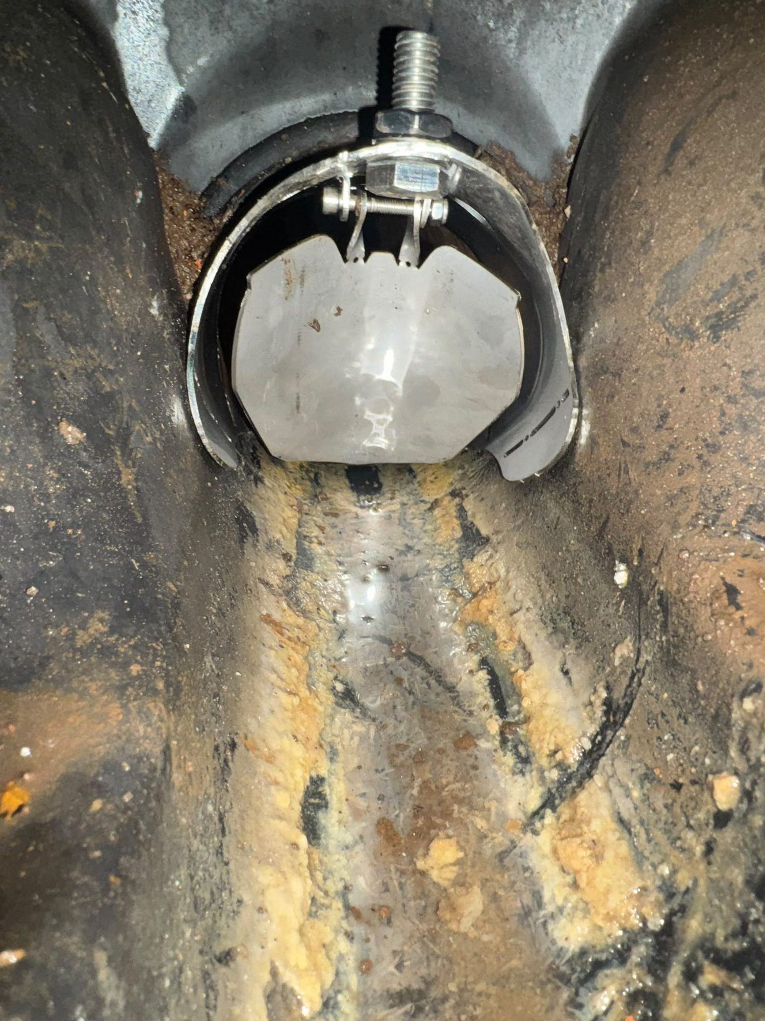 Non-return rat flap fitted inside a drain to block sewer rats