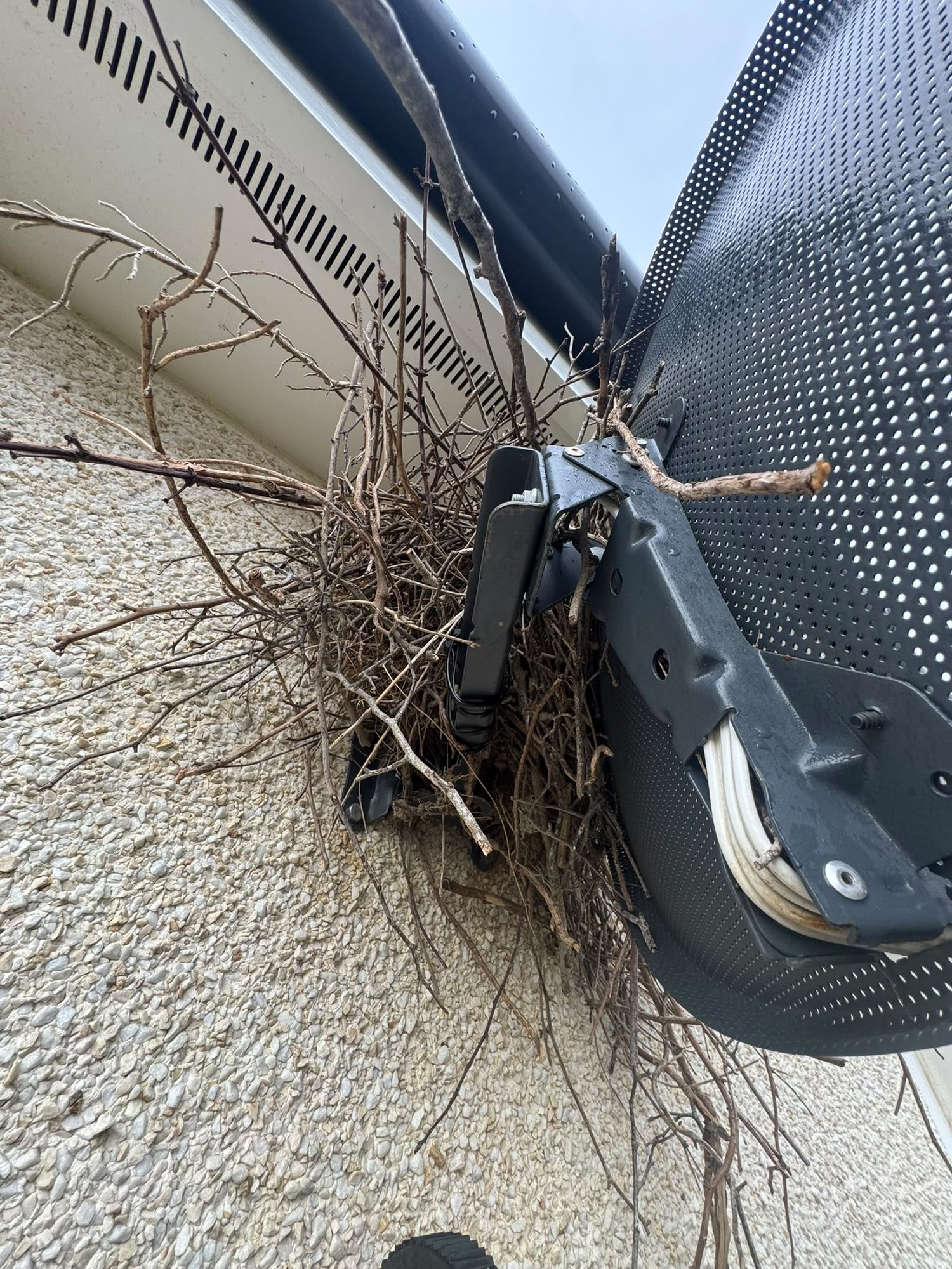 Large bird nest removed from beside rooftop plant equipment