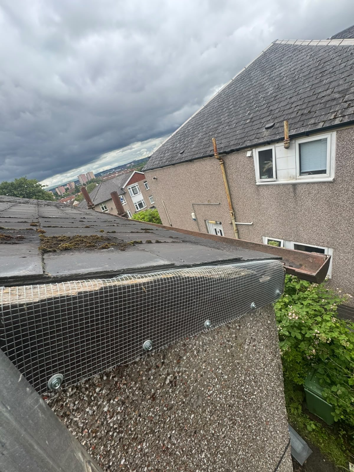 Mesh guard fitted around rooftop equipment to exclude nesting birds
